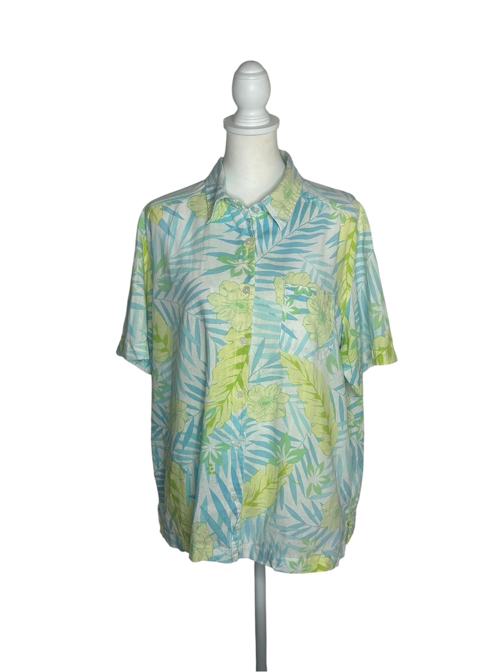 Sunbay Cottons EUC Women’s Plus 1X Cotton Linen Blend Tropical Button Down Beach